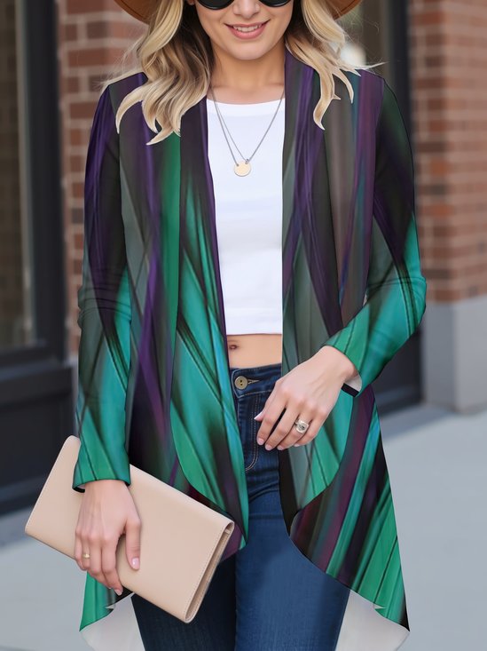 Abstract Print Casual Long Sleeve Shawl Jacket