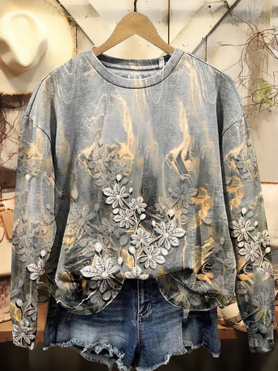 Floral Print Long Sleeve Crew Neck Sweatshirt