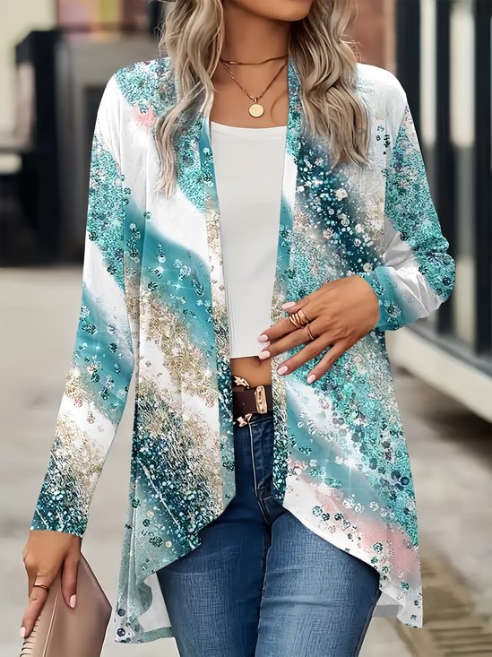 Women's Long Sleeve Cardigan Casual Fashion Printed Shawl Coat
