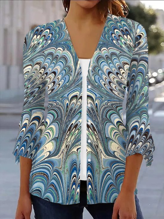 Geometric Print Long Sleeve Shawl Jacket