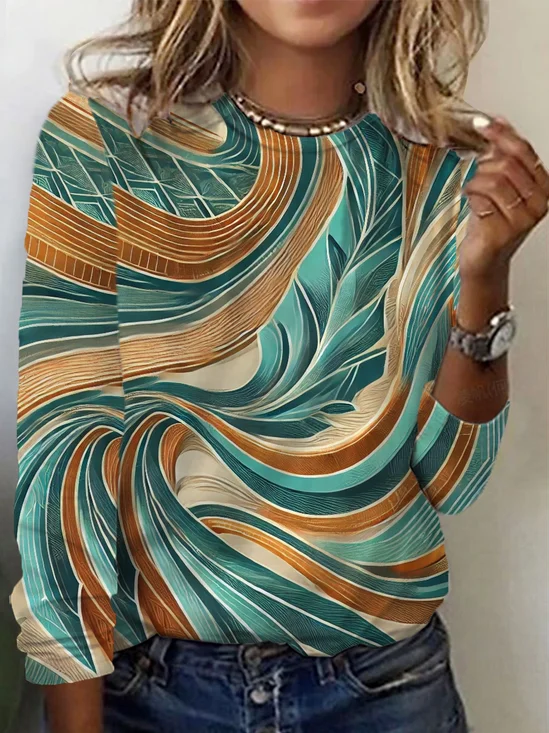 Geometric Print Long Sleeve Crew Neck T-shirt
