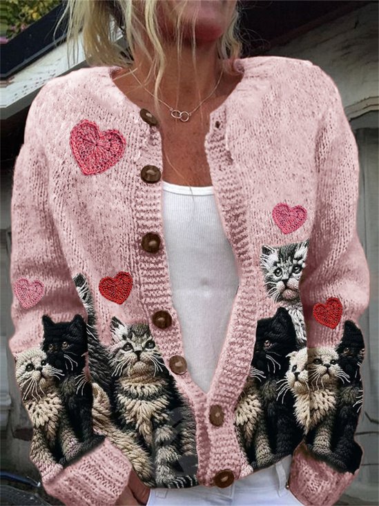 Cute Cat Love Knitted Sweater cardigan