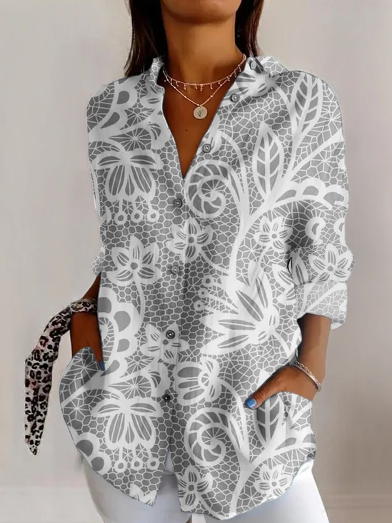 Retro dark floral print long sleeved shirt