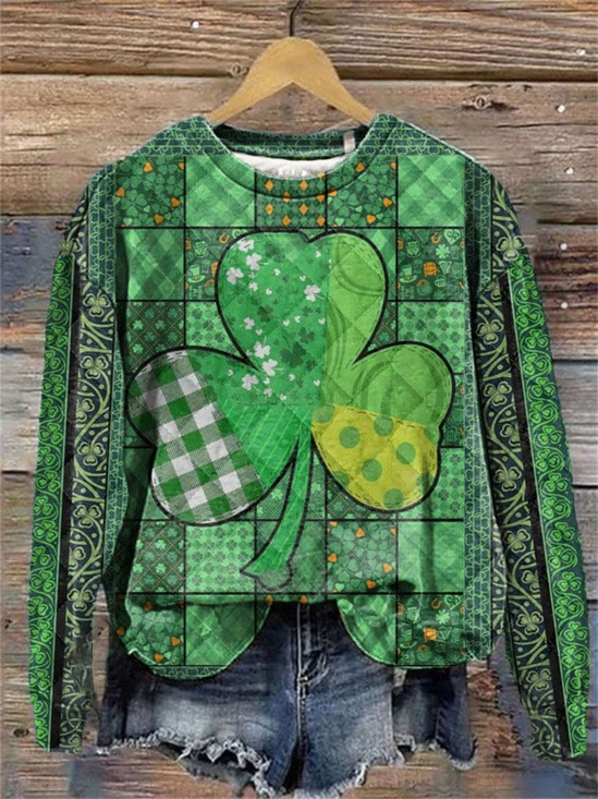 Women's St. Patrick's Day Printed Crew Neck Sweatshirt
