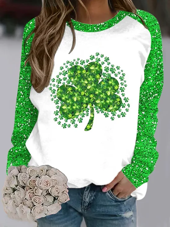 Women's St. Patrick's Day Printed Crew Neck Sweatshirt