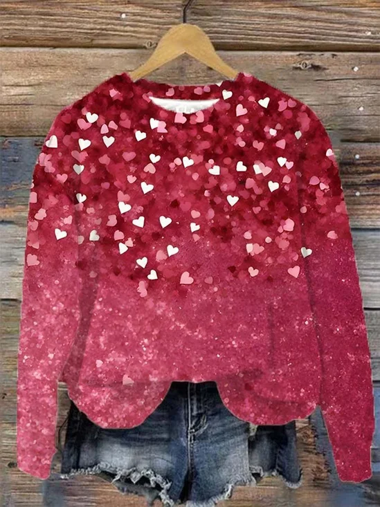 Crew Neck Valentine's Day Simple Loose Sweatshirt