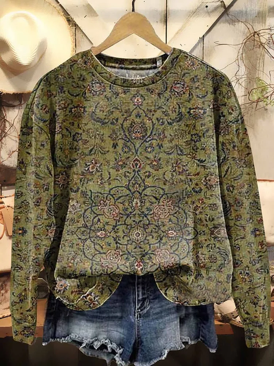 Women's Spring Floral Casual Print Crew Neck Long Sleeve Sweatshirt