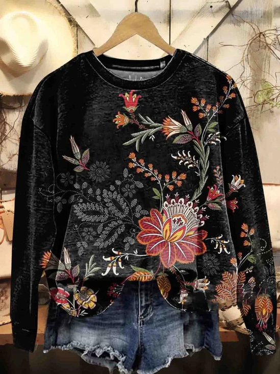Women's Floral Spring Casual Print Long Sleeve Crew Neck Sweatshirt