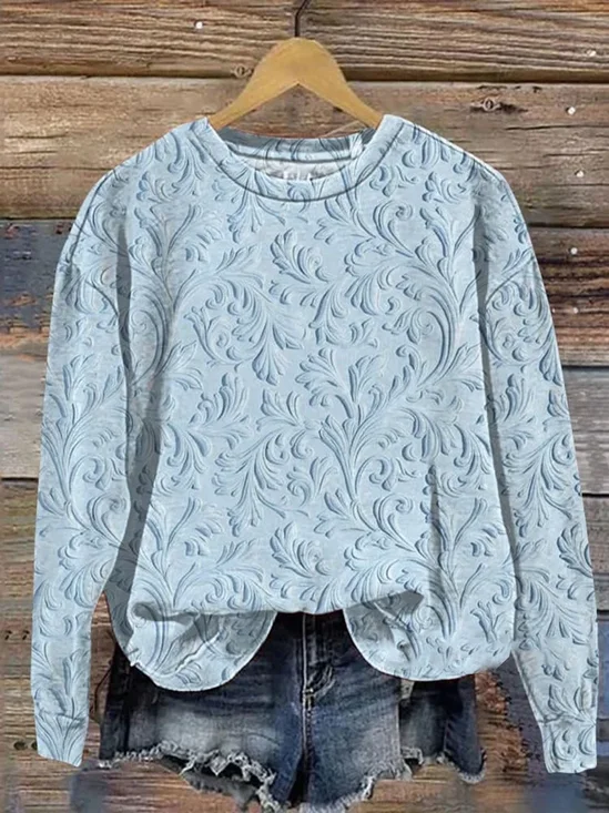 Women's Spring Floral Casual Print Long Sleeve Crew Neck Sweatshirt