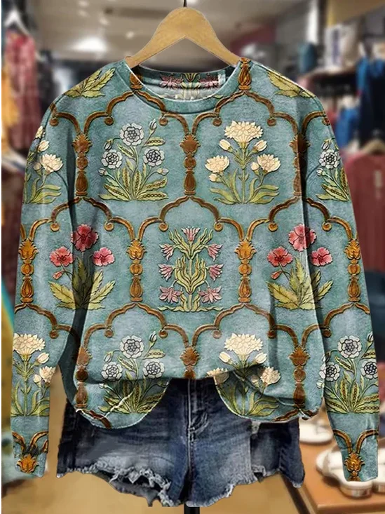Women's Spring Floral Casual Print Crew Neck Long Sleeve Sweatshirt