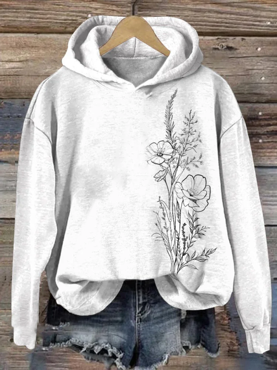 Women's Spring Floral Print Casual Long Sleeve Hoodie