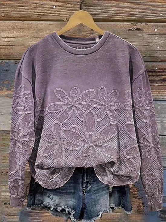 Women's Floral Spring Print Casual Long Sleeve Sweatshirt