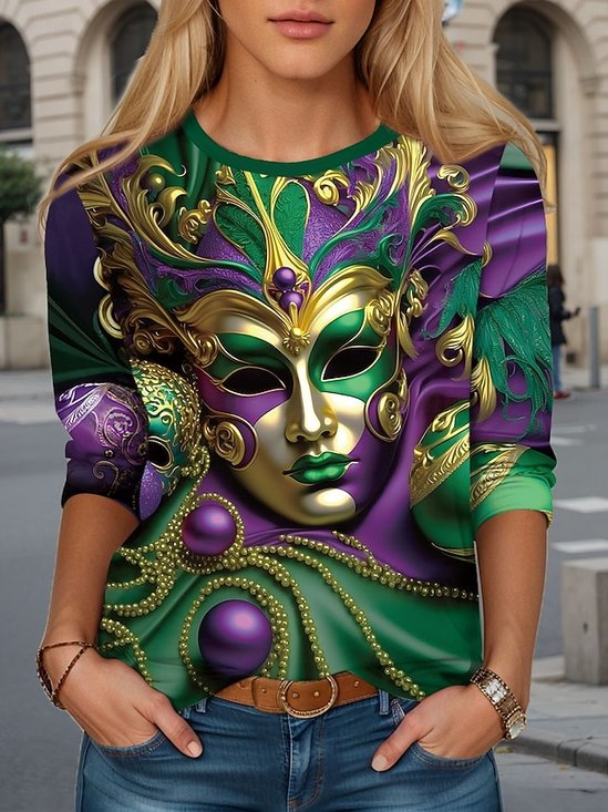 Women's Face Art Print Long Sleeve T-Shirt