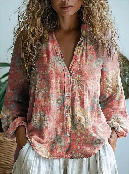Shawl Collar Loose Ethnic Shirt