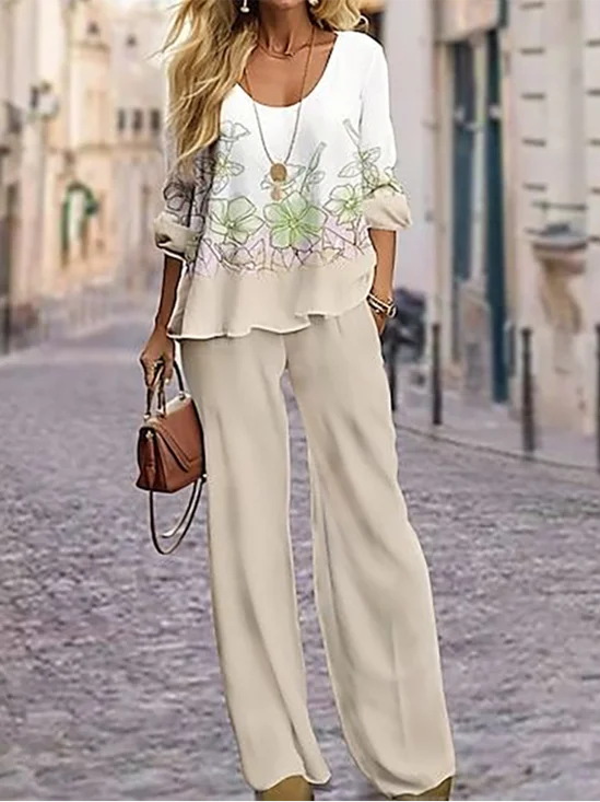 Women's Floral Spring Casual Two-Piece Suit