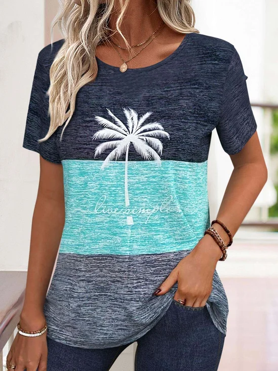 Text Letters Crew Neck Jersey Casual T-Shirt