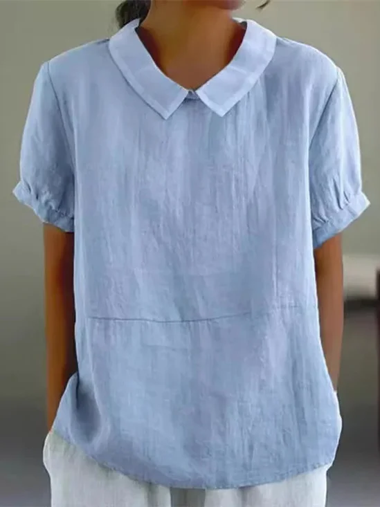 Shawl Collar Casual Plain T-Shirt