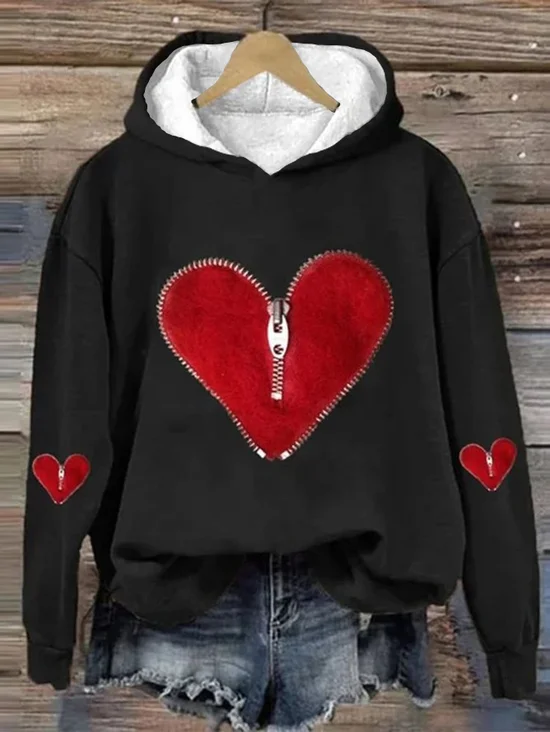 Valentine's Day Fashion Heart Zipper Hoodie