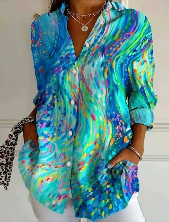Women Vintage Casual Graphic Geometric Blouse