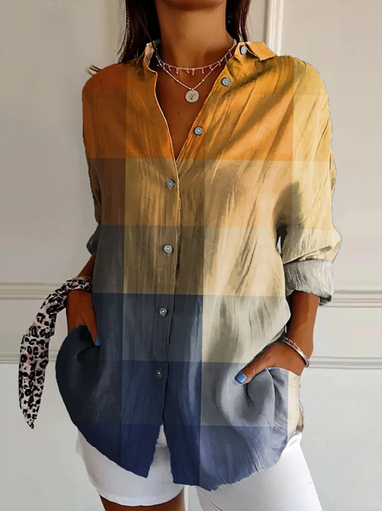 Women's Long Sleeve Shirt Spring/Fall As Picture Plaid Buckle Shirt Collar Daily Going Out Casual Top