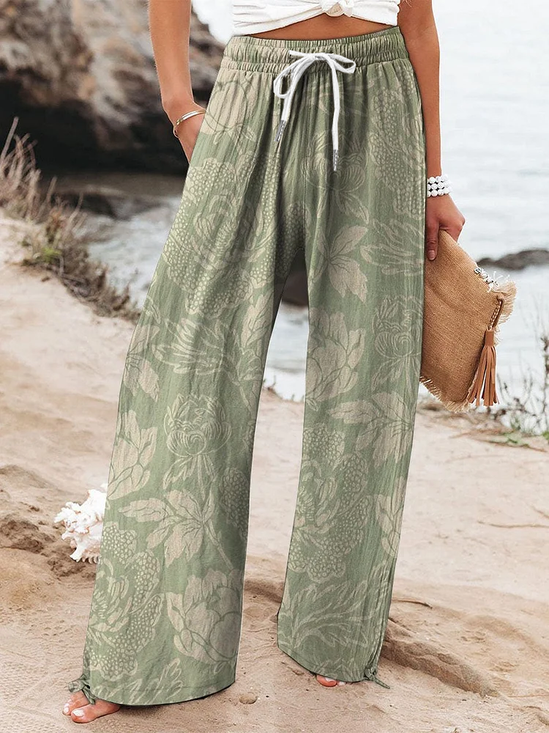 Women's  H-Line Baggy Pants Daily Going Out Pants Green Casual Printing Floral Spring/Fall Pants