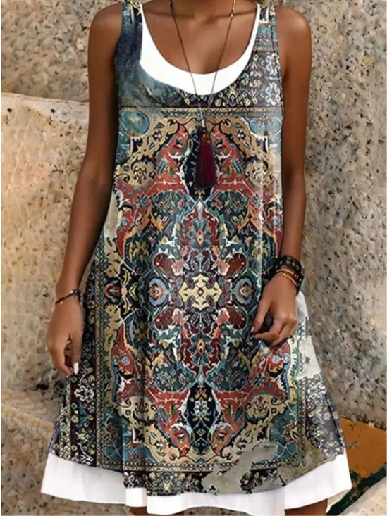 Vacation Crew Neck Dress With No