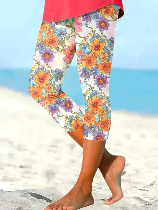 Floral Tight Cotton Casual Pants