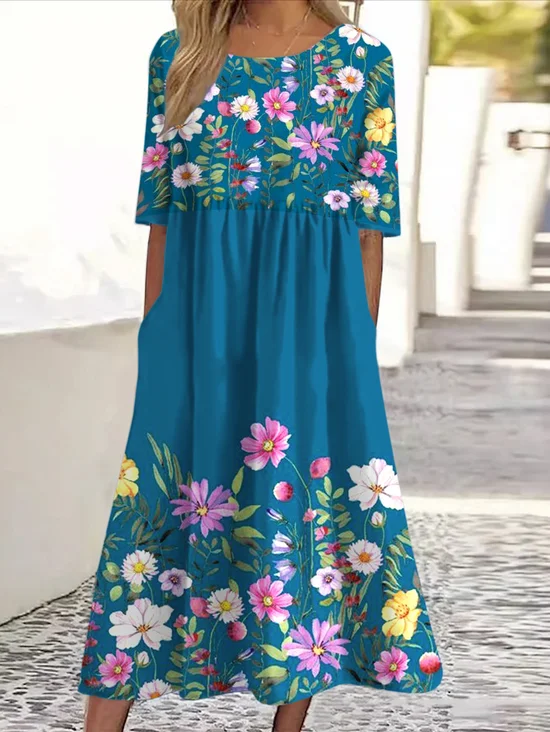 Crew Neck Regular Fit Casual Dress With No