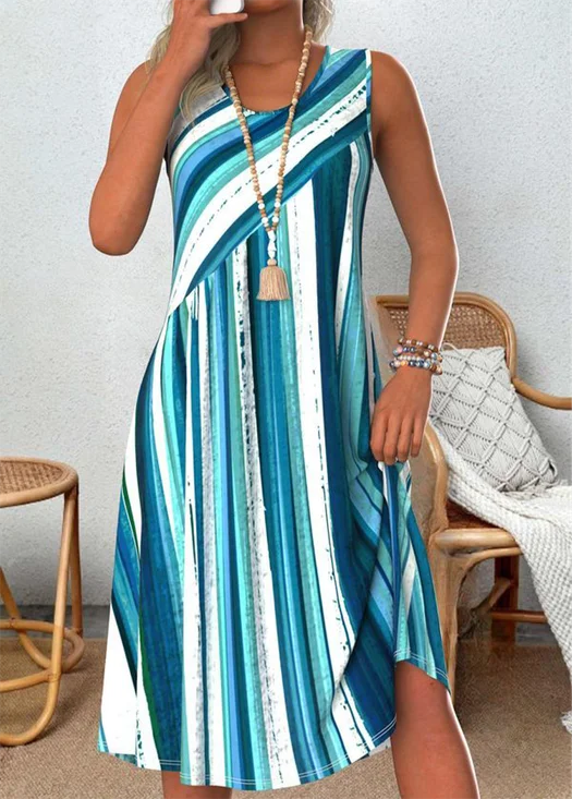Crew Neck Casual Loose Gradient Pattern Dress With No