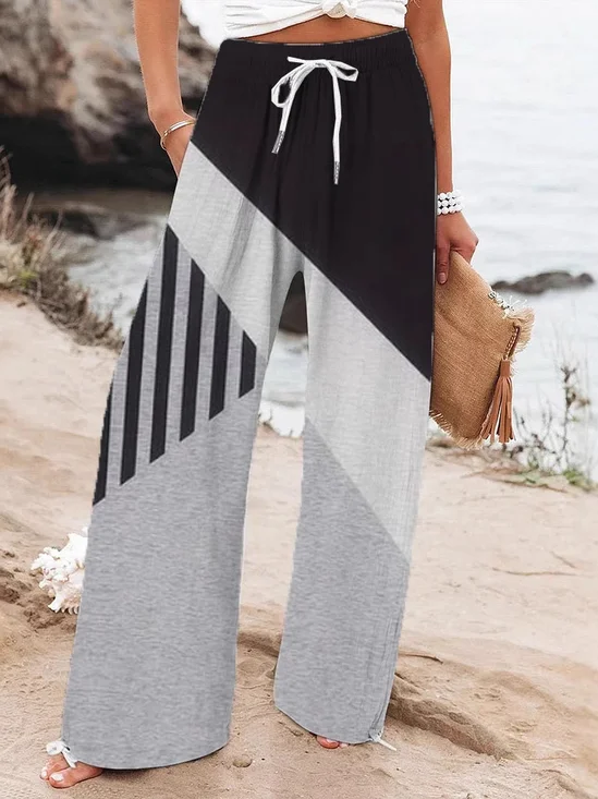 Women's  H-Line Baggy Pants Daily Going Out Pants As Picture Casual Printing Contrast Stitching Spring/Fall Pants