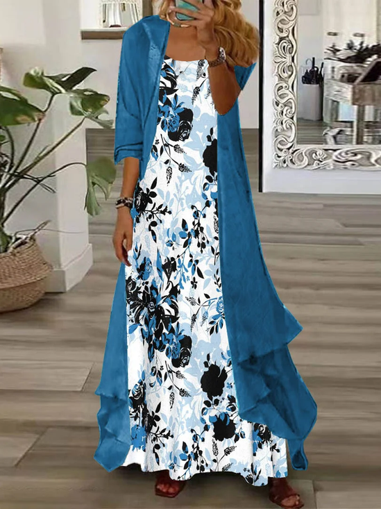 Women's Floral Spring Print Two Piece Dress