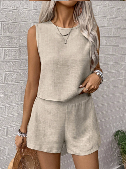 Women's Plain Daily Going Out Two-Piece Set Apricot Casual Summer Top With Pants Matching Set