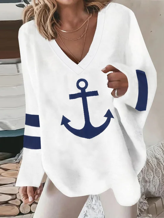 V Neck Loose Ombre Casual Sweatshirt