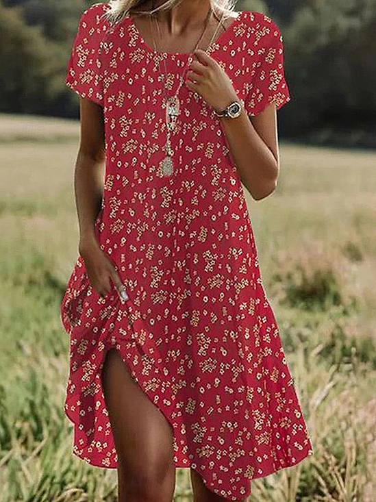 Women's Floral Print Casual Round Neck Short Sleeve Dress