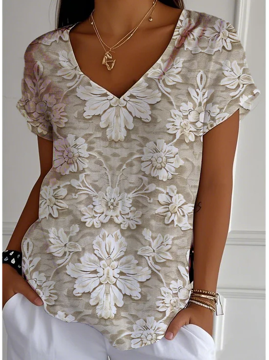 V Neck Casual Jersey T-Shirt