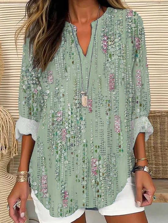 Women's Printed Casual V-Neck Shirt