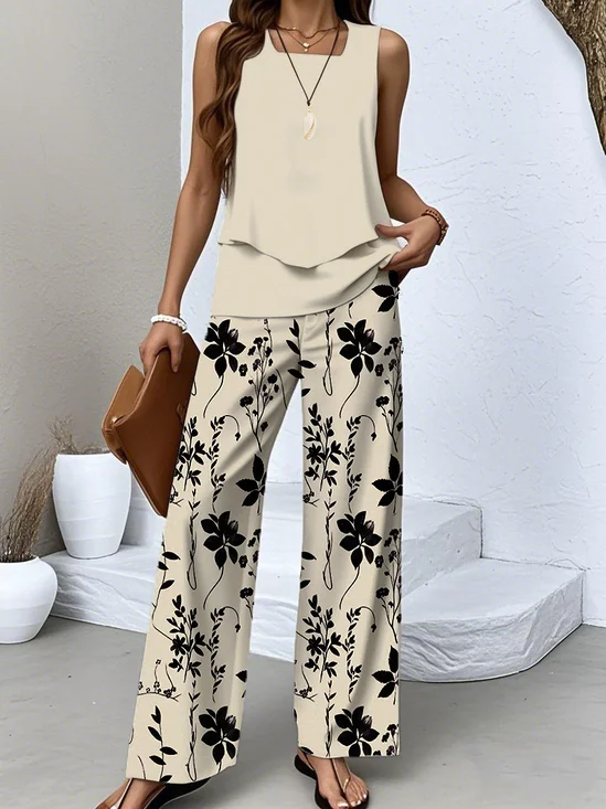 Floral Casual Two-Piece Set With No