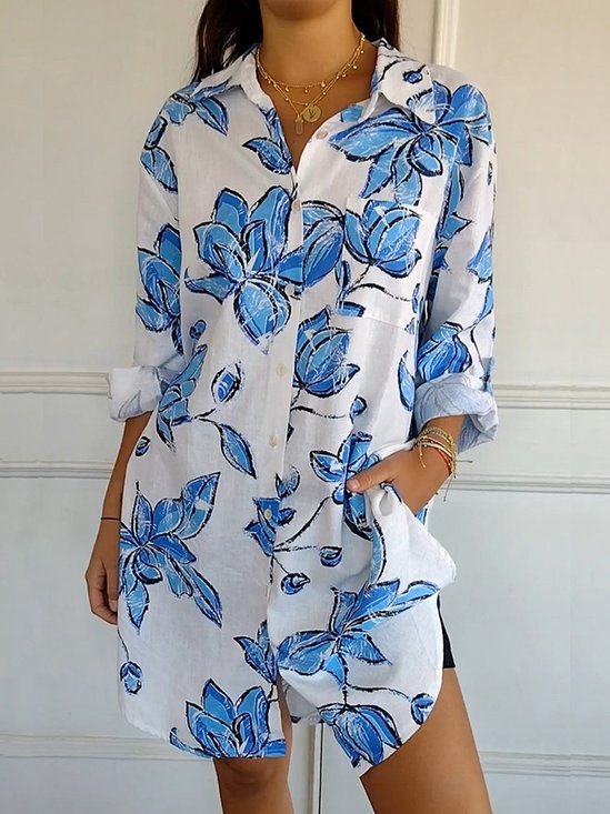 Vintage Loose Casual Long Double Pocket Shirt