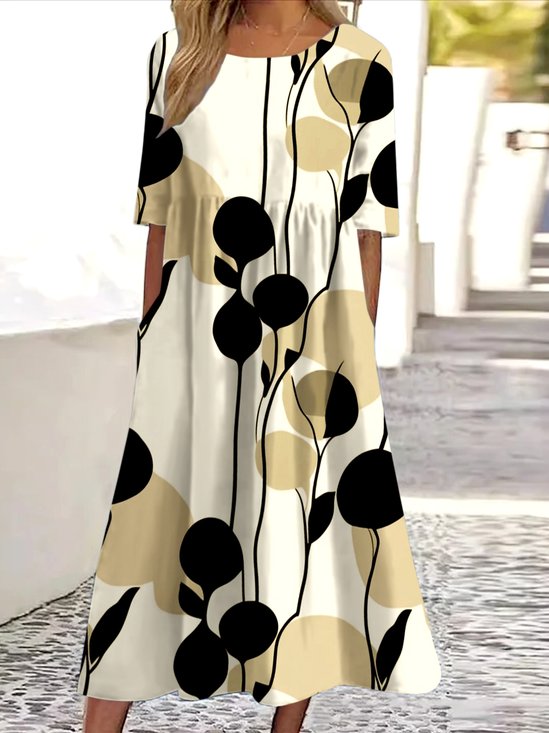 Floral Regular Fit Crew Neck Casual Dress With No