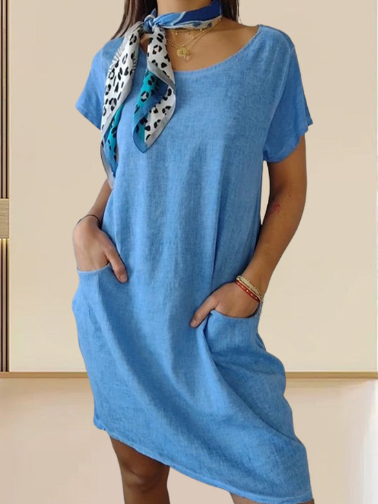 Retro Casual Double Pocket Short Sleeve Dress