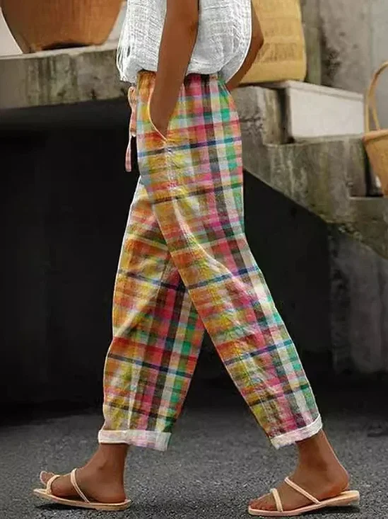 Women's Plaid Print Casual Pants