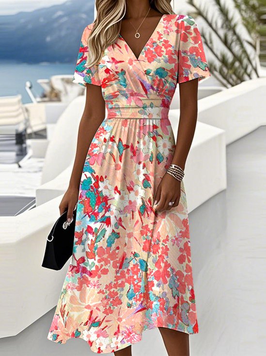 Casual V Neck Regular Fit Dress With No