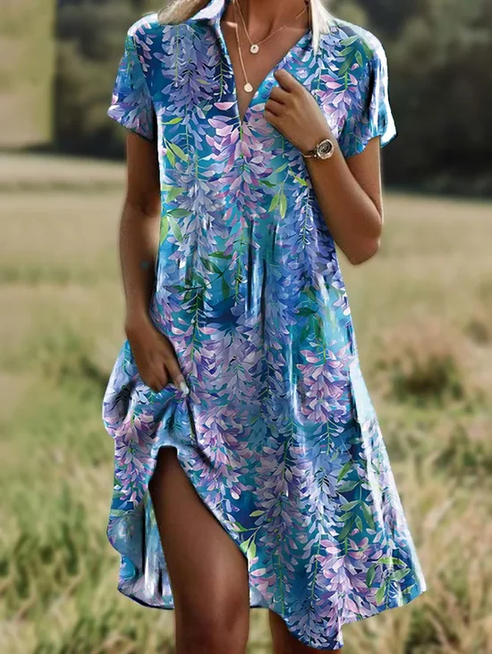 Cotton Floral Regular Fit Casual Dress With No