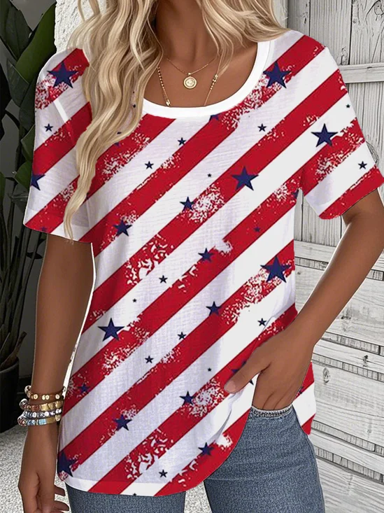 Casual Loose Crew Neck Striped T-Shirt