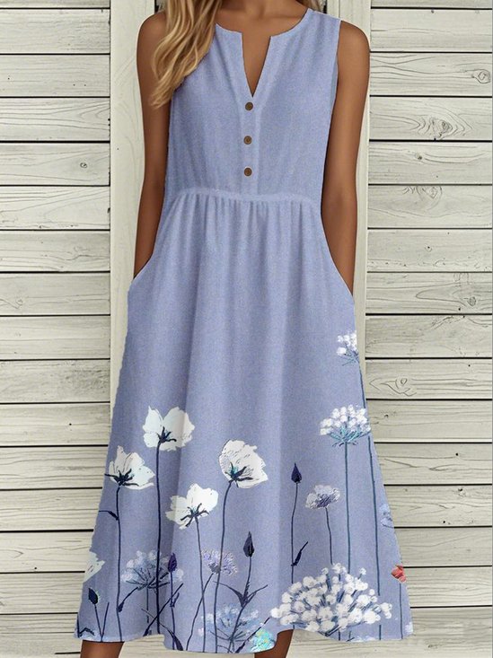 Buckle Gradient Pattern Notched Casual Dress With No