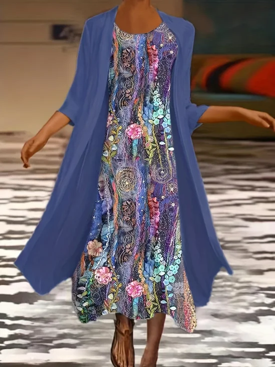 Women's Floral Spring Print Two Piece Dress