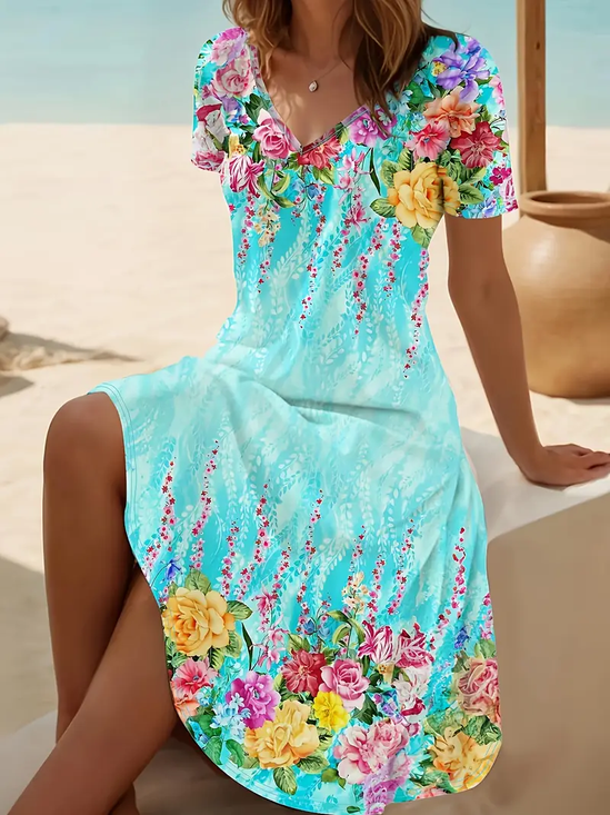 Casual V Neck Dress With No