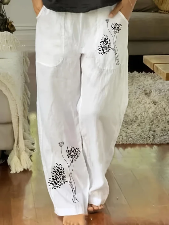 White Pockets Shift Casual Elastic Waist Pants