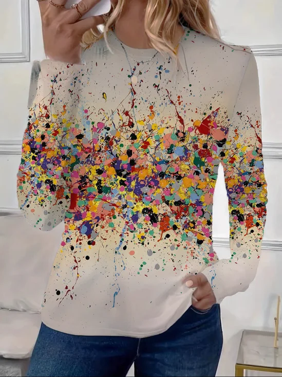 Women's Abstract Print Casual Round Neck Long Sleeve T-Shirt