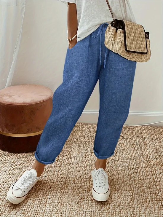 Faux Denim Print Graphic Casual Pants